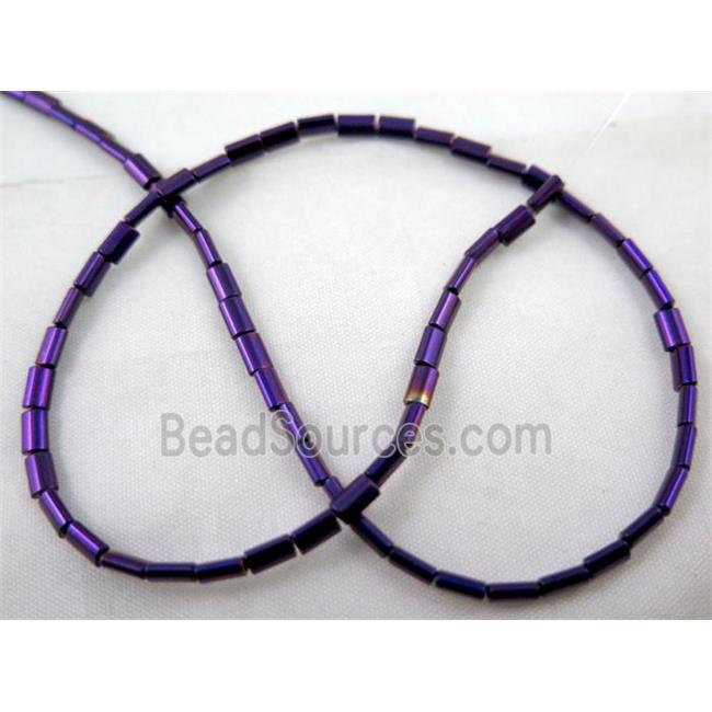 hematite tube beads, purple electroplated