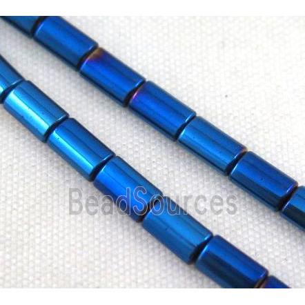 hematite tube beads, blue electroplated