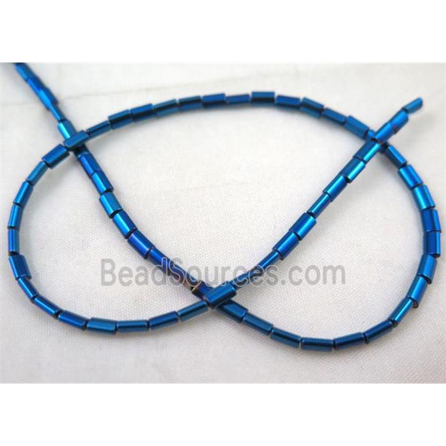 hematite tube beads, blue electroplated