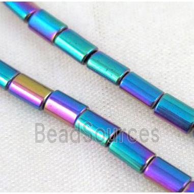 hematite tube beads, rainbow electroplated