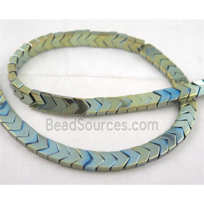 hematite arrowhead beads, green electroplated