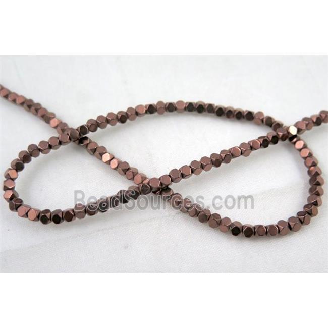 hematite beads, faceted round, redcopper electroplated