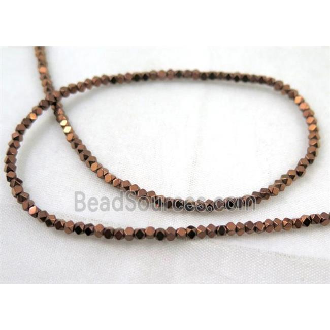 hematite beads, faceted round, redcopper electroplated