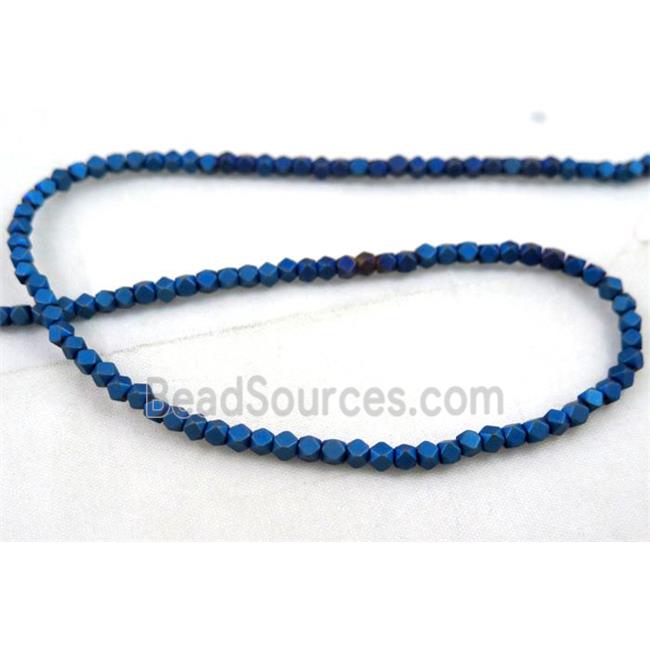 hematite beads, faceted round, blue electroplated