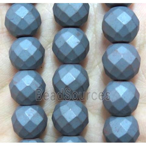 faceted round matte black hematite beads