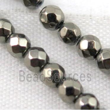 faceted round hematite beads, pyrite color