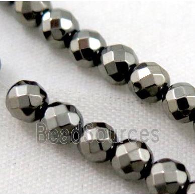 faceted round black hematite beads