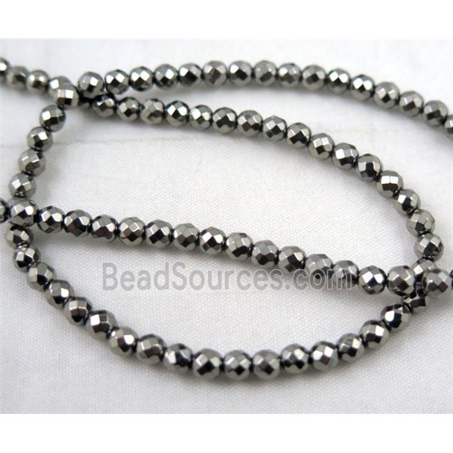 faceted round black hematite beads