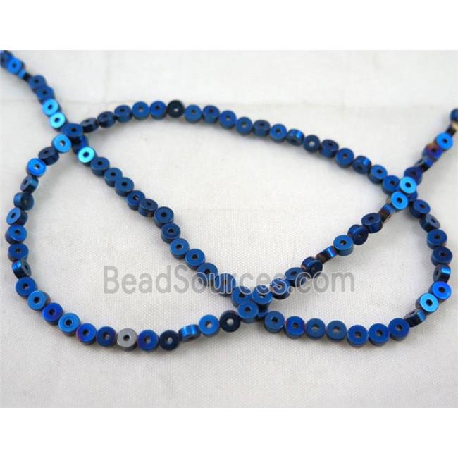 hematite disc beads, blue electroplated