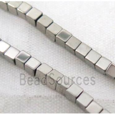 hematite cube bead, silver electroplated