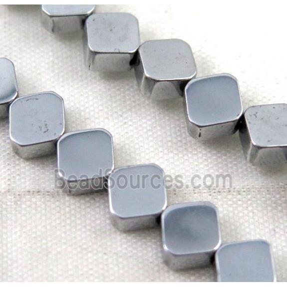 hematite rhombic beads, platinum electroplated