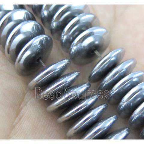 hematite heishi disc beads, silver plated