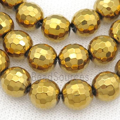 faceted round Hematite beads, gold plated