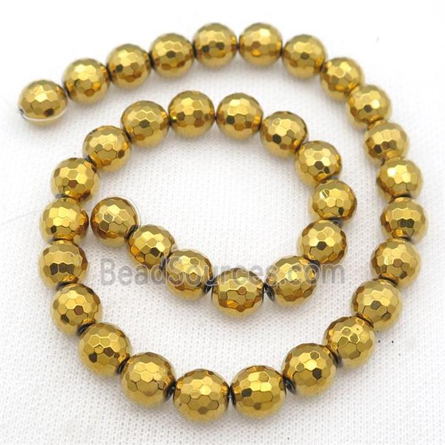 faceted round Hematite beads, gold plated