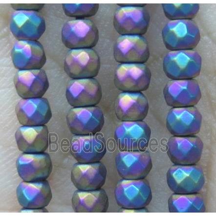 matte hematite beads, faceted rondelle, rainbow electroplated