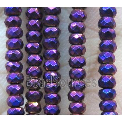 hematite beads, faceted rondelle, purple electroplated