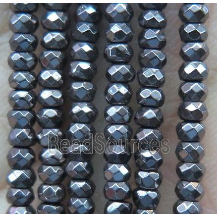 hematite bead, faceted rondelle, black electroplated