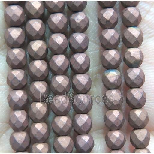 hematite beads, matte, faceted round, coffee electroplated