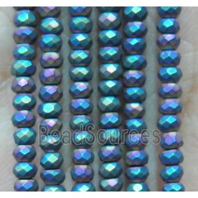 matte hematite beads, faceted rondelle, rainbow electroplated