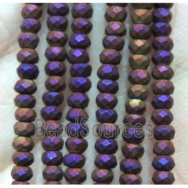 matte hematite beads, faceted rondelle, purple electroplated