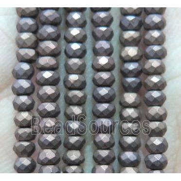 matte hematite beads, faceted rondelle, chocolate