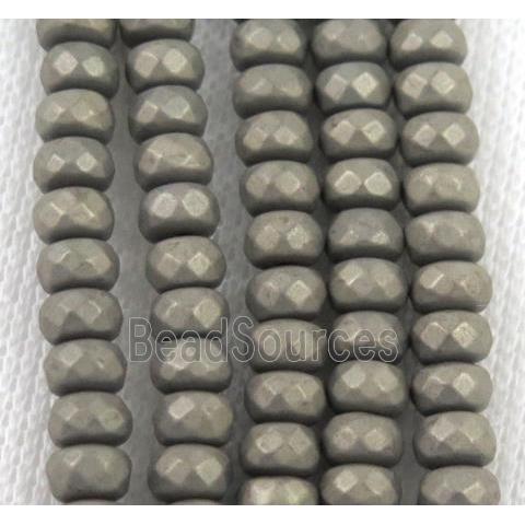 matte hematite beads, faceted rondelle, pyrite color electroplated