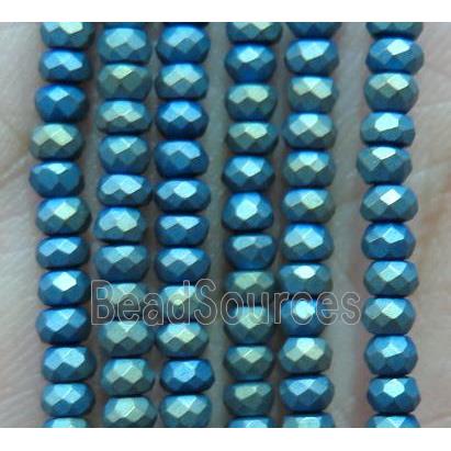 matte hematite beads, faceted rondelle, green electroplated