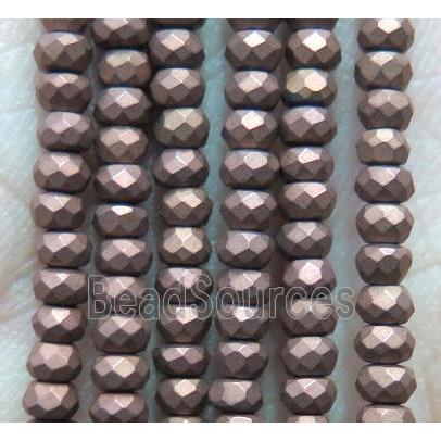 matte hematite beads, faceted rondelle, antique red electroplated