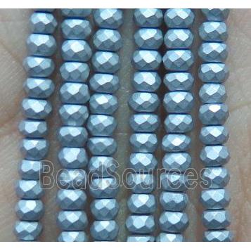 matte hematite beads, faceted rondelle, platinum electroplated