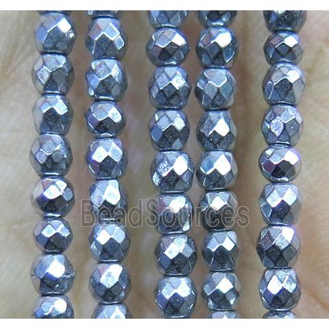 tiny hematite beads, faceted round, silver plated