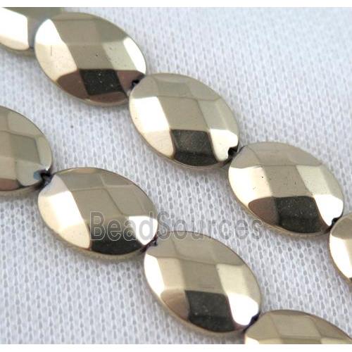 hematite beads, faceted oval, gold plated