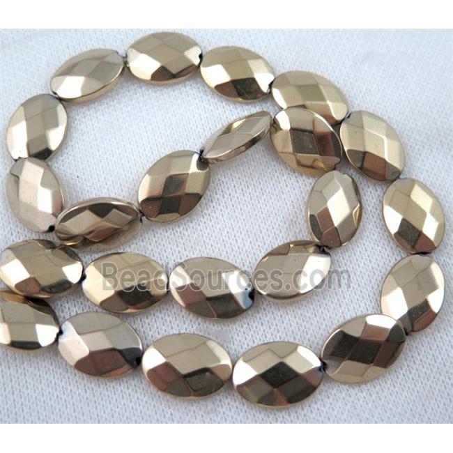 hematite beads, faceted oval, gold plated