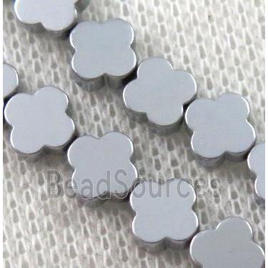 Hematite Clover Beads, silver plated