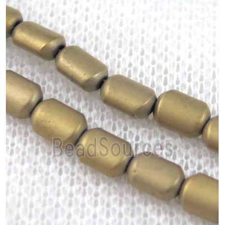 matte gold hematite tube beads, flat barrel