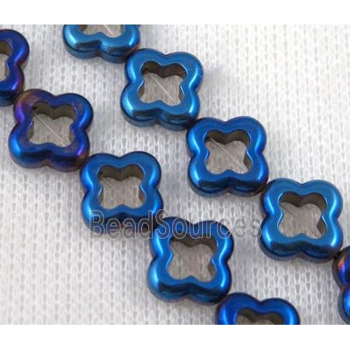 hematite beads, four-leaf clover, blue electroplated