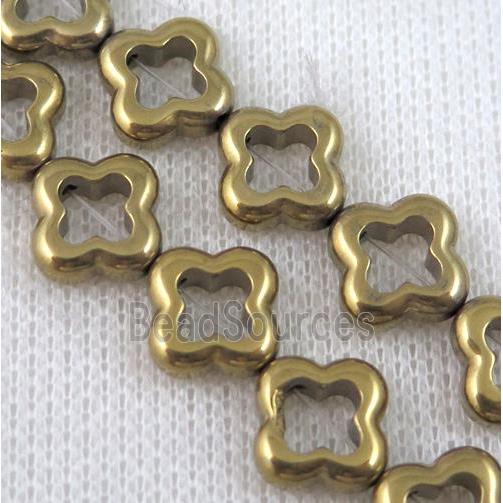 gold hematite beads, four-leaf clover