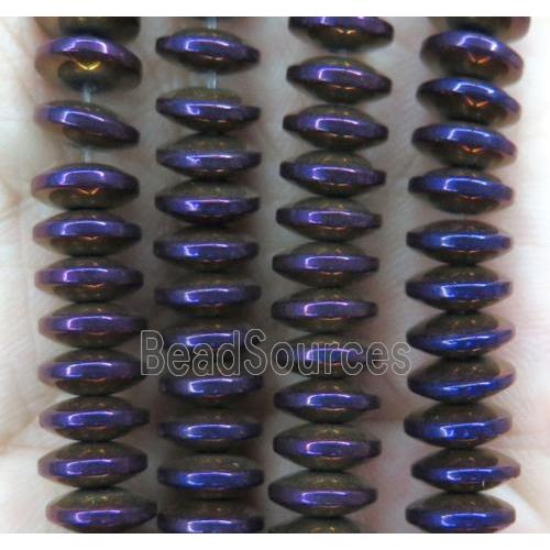 hematite heishi beads, disc, purple electroplated