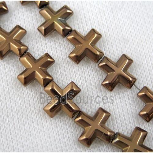 hematite cross beads, coffee electroplated