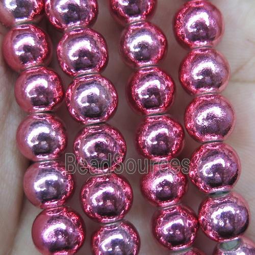 pink firelacquered Hematite Beads, round