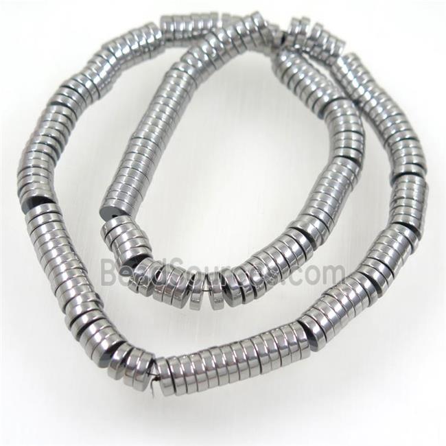 Hematite heishi beads, platinum plated