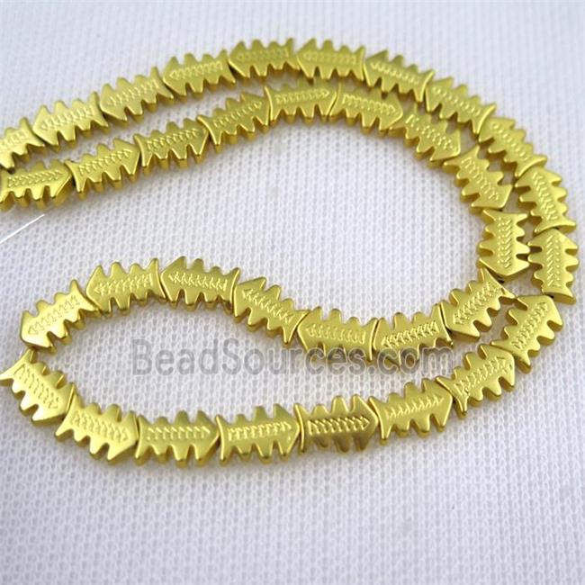 Hematite beads, fishbone, gold plated