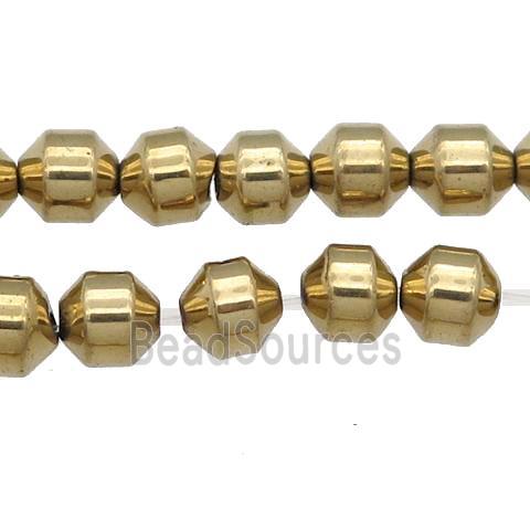 Hematite bullet beads, gold plated