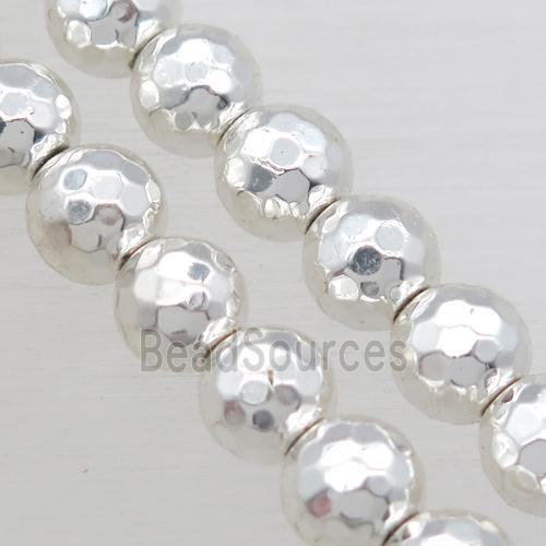 faceted round Hematite Beads, shiny silver plated