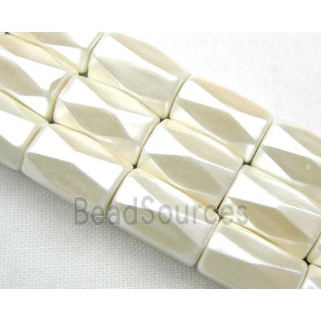 magnetic Hematite Beads, faceted tube, milk white