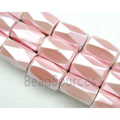 magnetic Hematite Beads, faceted tube, pink