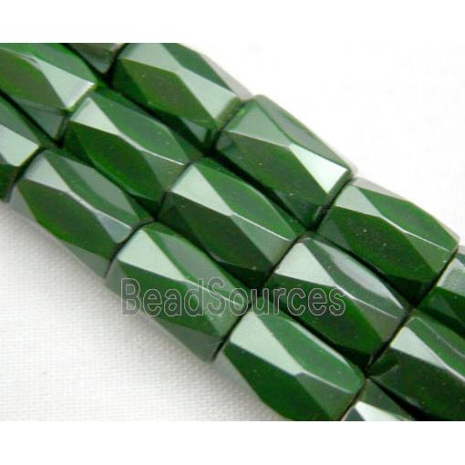 magnetic Hematite Beads, faceted tube, deep green