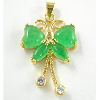 Green Jade Butterfly Pendant With Copper Gold Plated Model