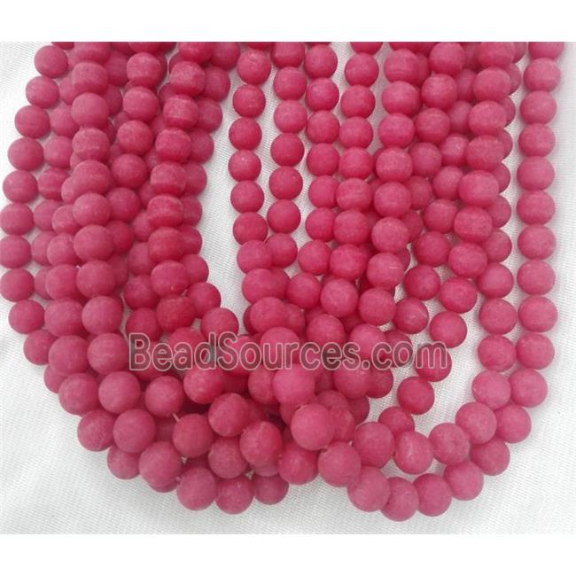 round matte jade beads, red