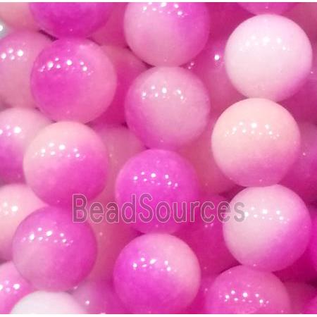 Jade beads, Round, hot-pink