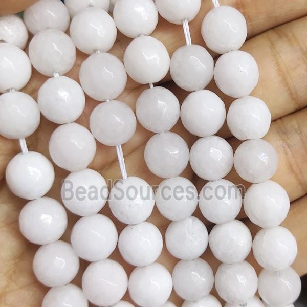 white Jade Beads, faceted round, b-grade